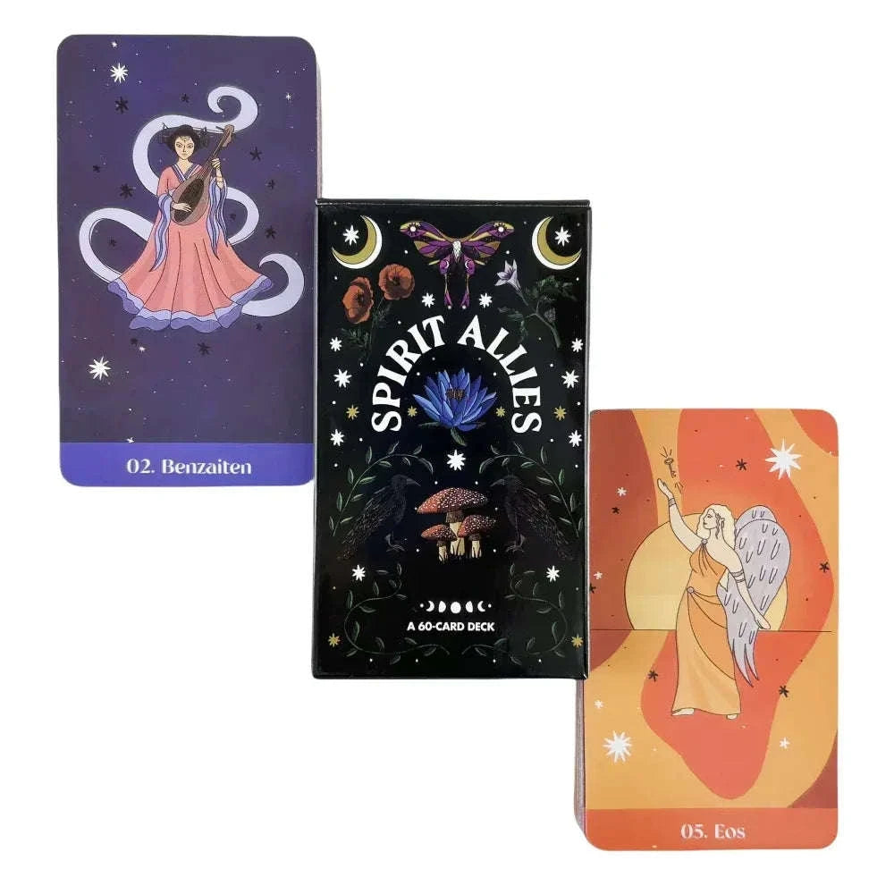 🌟 Spirit Allies Oracle Deck – 60 Cards | Black & Silver Themed | Goddess, Plant, Animal, Crystal & Zodiac Allies | With 80-Page Guidebook | Intuitive Divination & Self-Care Tool