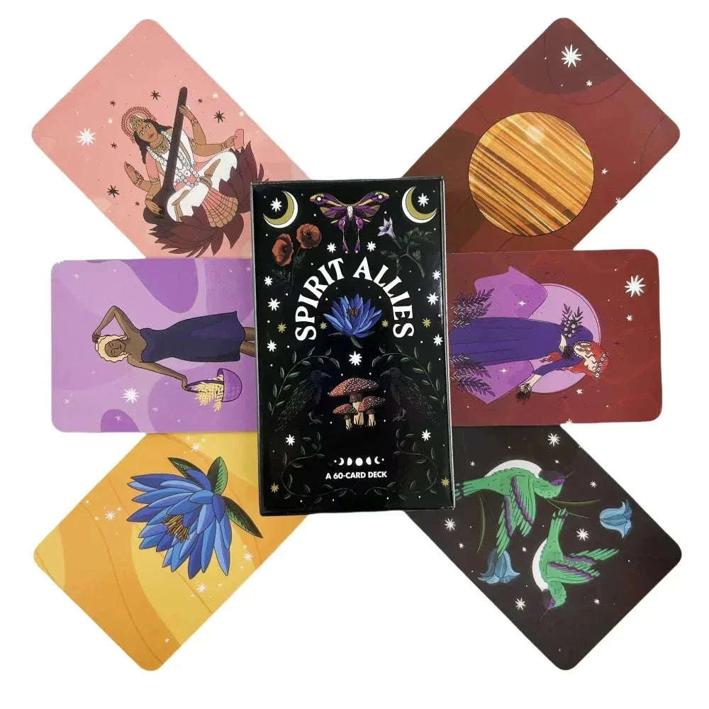 🌟 Spirit Allies Oracle Deck – 60 Cards | Black & Silver Themed | Goddess, Plant, Animal, Crystal & Zodiac Allies | With 80-Page Guidebook | Intuitive Divination & Self-Care Tool