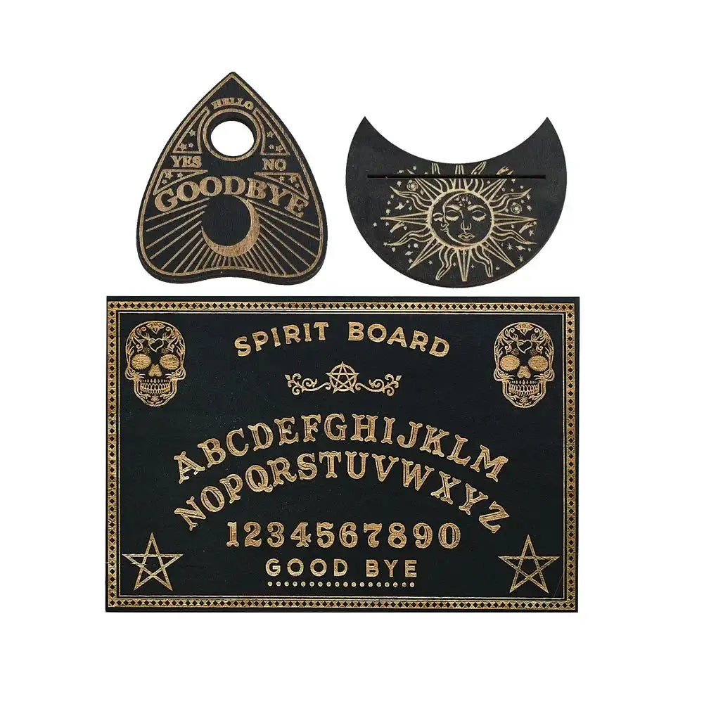 🔮 Spirit Talking Board Set – Wooden Pendulum Divination Dowsing Board for Wiccan Magic & Tarot Display Black