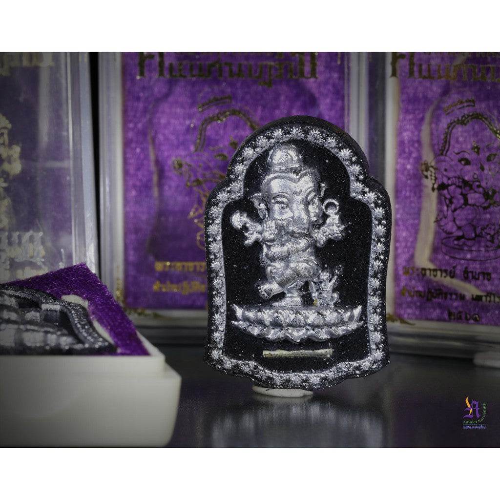 Thai Ganesh Coin Amulet - Pink Ganesh Coin for Prosperity and Protection แบล็คลายเงิน