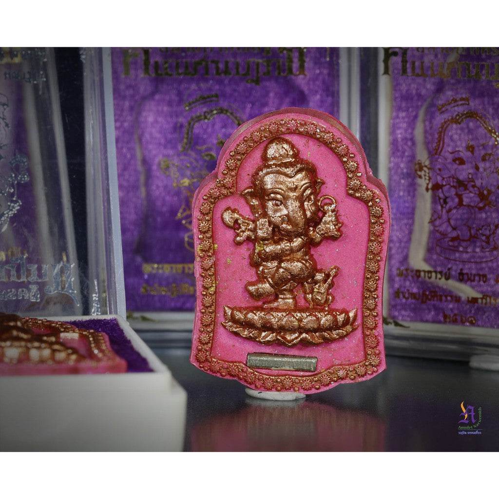 Thai Ganesh Coin Amulet - Pink Ganesh Coin for Prosperity and Protection ชมพูลายทองแดง