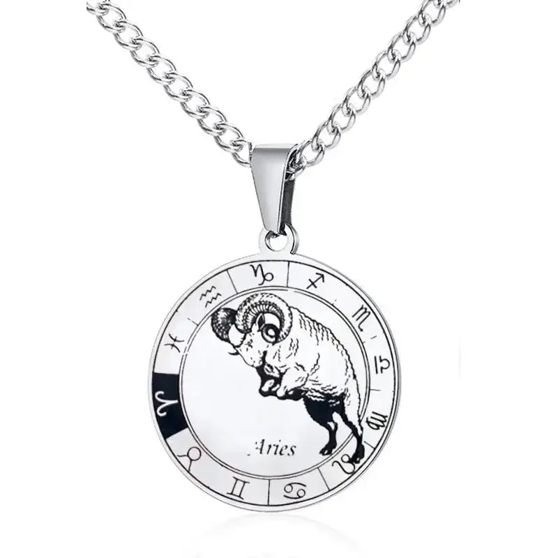 ✨ Stainless Steel 12 Zodiac Sign Necklace – Unisex Constellation Pendant Jewelry Birthday Gifts for Men & Women