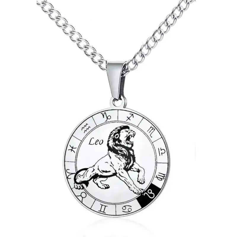 ✨ Stainless Steel 12 Zodiac Sign Necklace – Unisex Constellation Pendant Jewelry Birthday Gifts for Men & Women Leo