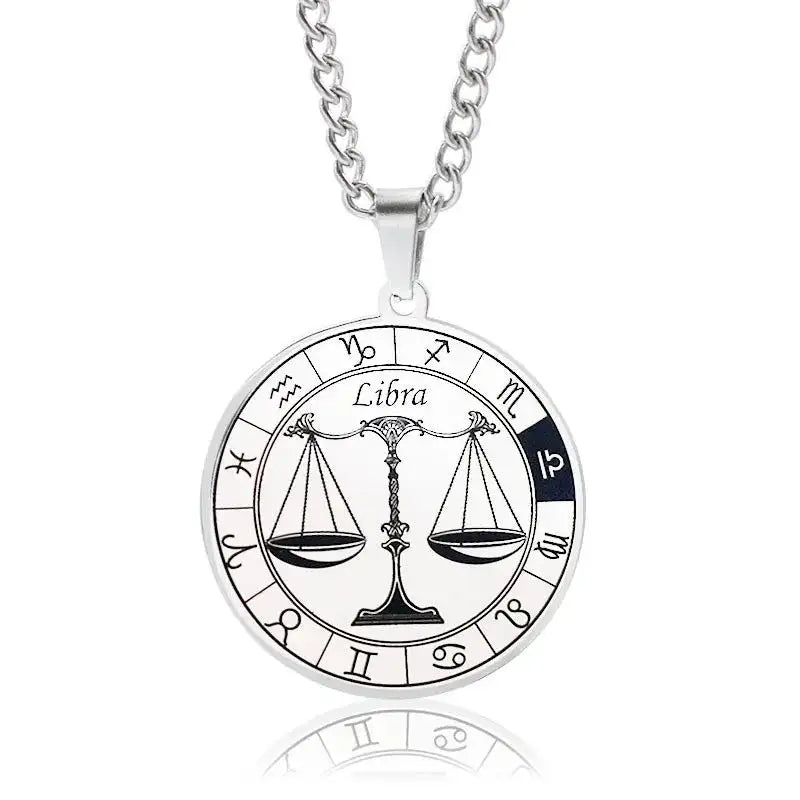 ✨ Stainless Steel 12 Zodiac Sign Necklace – Unisex Constellation Pendant Jewelry Birthday Gifts for Men & Women Libra