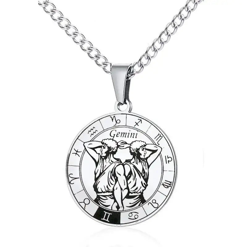 ✨ Stainless Steel 12 Zodiac Sign Necklace – Unisex Constellation Pendant Jewelry Birthday Gifts for Men & Women Gemini