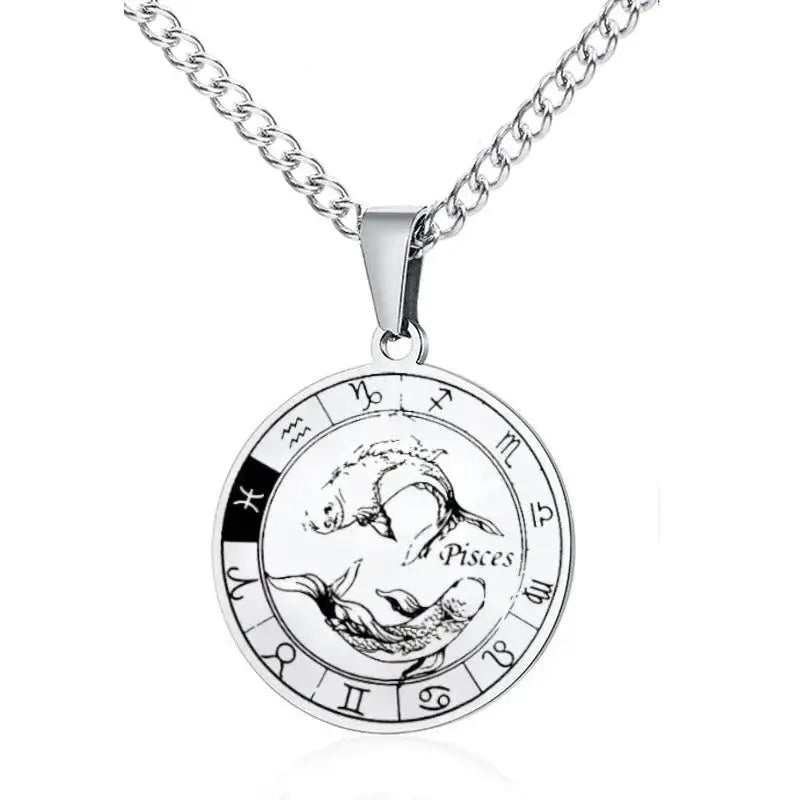 ✨ Stainless Steel 12 Zodiac Sign Necklace – Unisex Constellation Pendant Jewelry Birthday Gifts for Men & Women Pisces
