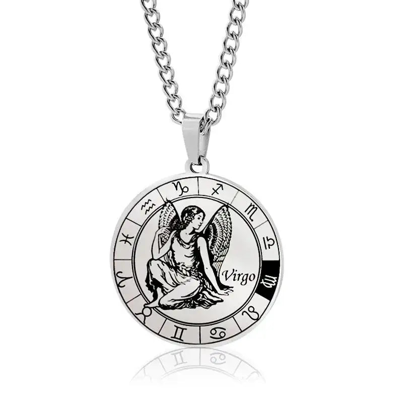 ✨ Stainless Steel 12 Zodiac Sign Necklace – Unisex Constellation Pendant Jewelry Birthday Gifts for Men & Women Virgo