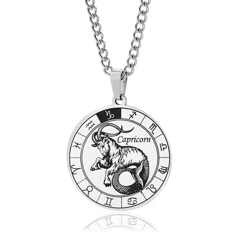 ✨ Stainless Steel 12 Zodiac Sign Necklace – Unisex Constellation Pendant Jewelry Birthday Gifts for Men & Women Capricorn