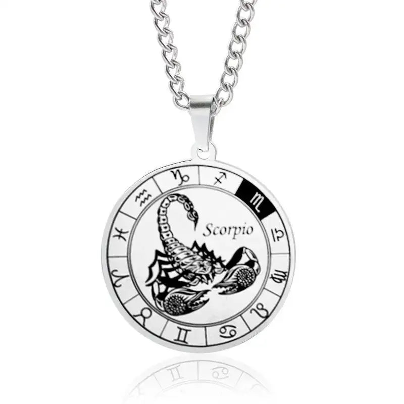 ✨ Stainless Steel 12 Zodiac Sign Necklace – Unisex Constellation Pendant Jewelry Birthday Gifts for Men & Women Scorpio