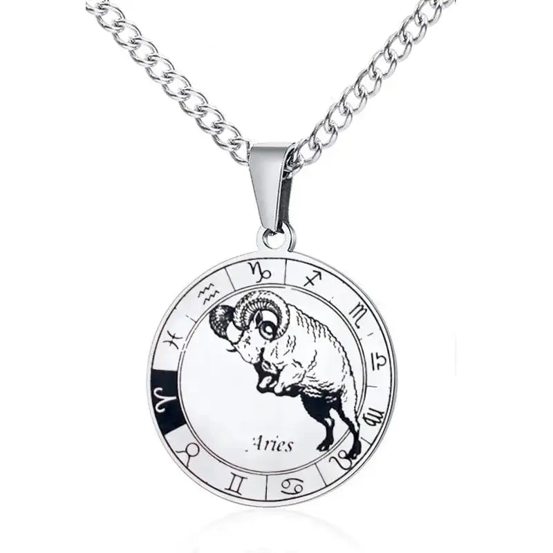 ✨ Stainless Steel 12 Zodiac Sign Necklace – Unisex Constellation Pendant Jewelry Birthday Gifts for Men & Women Aries