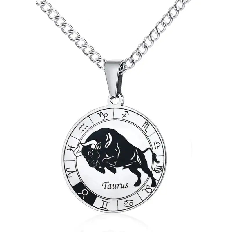 ✨ Stainless Steel 12 Zodiac Sign Necklace – Unisex Constellation Pendant Jewelry Birthday Gifts for Men & Women Taurus