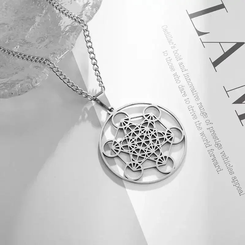 ✨ Stainless Steel 7 Archangel Seal Necklace – Solomon Kabbalah Seal Pendant | Men’s Supernatural Protection Amulet & Magical Jewelry AL18283-Silver