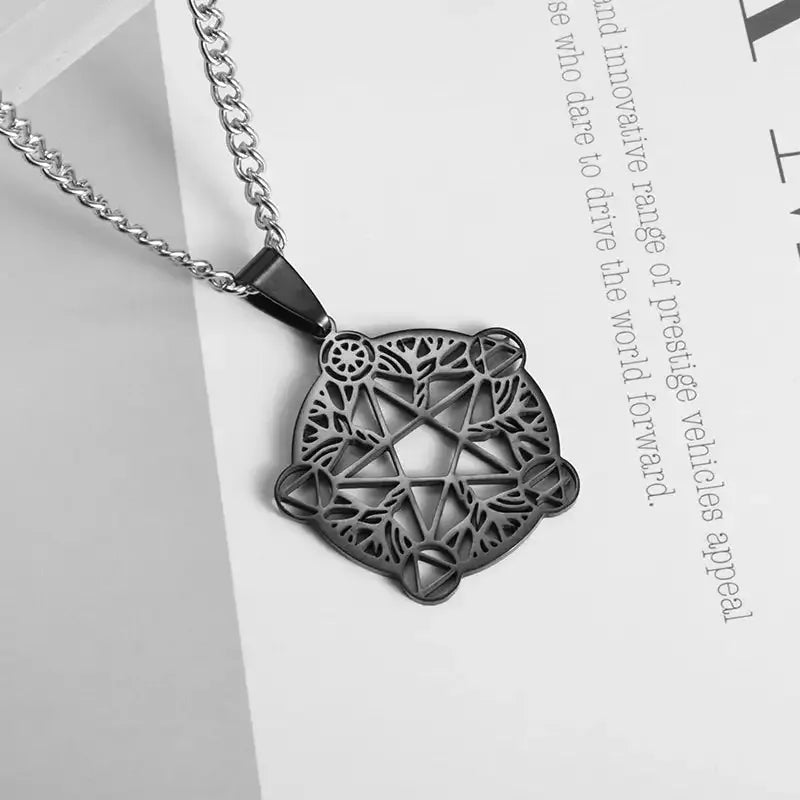 ✨ Stainless Steel 7 Archangel Seal Necklace – Solomon Kabbalah Seal Pendant | Men’s Supernatural Protection Amulet & Magical Jewelry AL18744-black
