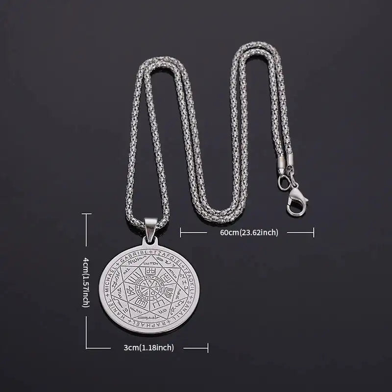 ✨ Stainless Steel 7 Archangel Seal Necklace – Solomon Kabbalah Seal Pendant | Men’s Supernatural Protection Amulet & Magical Jewelry