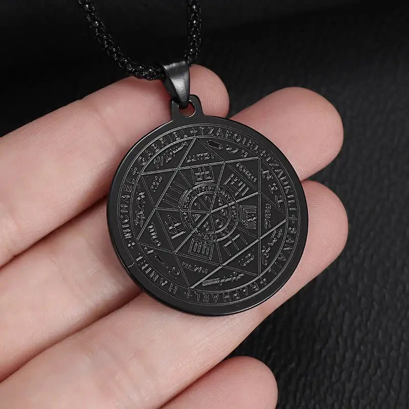 ✨ Stainless Steel 7 Archangel Seal Necklace – Solomon Kabbalah Seal Pendant | Men’s Supernatural Protection Amulet & Magical Jewelry