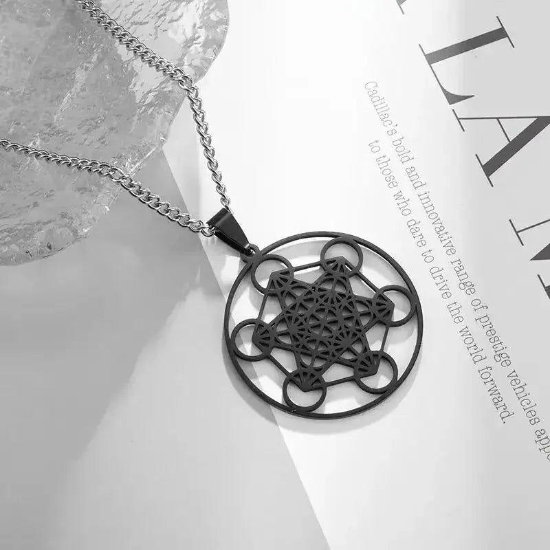 ✨ Stainless Steel 7 Archangel Seal Necklace – Solomon Kabbalah Seal Pendant | Men’s Supernatural Protection Amulet & Magical Jewelry AL18283-black
