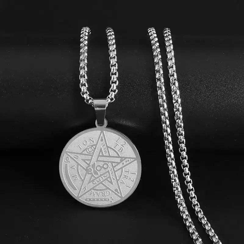 ✨ Stainless Steel 7 Archangel Seal Necklace – Solomon Kabbalah Seal Pendant | Men’s Supernatural Protection Amulet & Magical Jewelry A13631-Silver