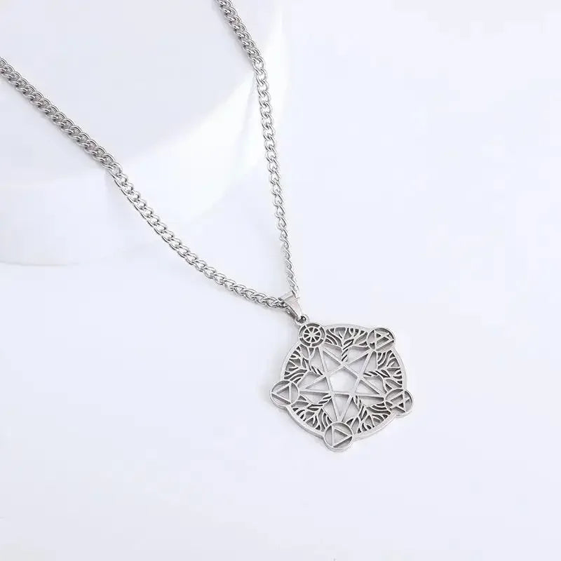 ✨ Stainless Steel 7 Archangel Seal Necklace – Solomon Kabbalah Seal Pendant | Men’s Supernatural Protection Amulet & Magical Jewelry AL18744-Silver