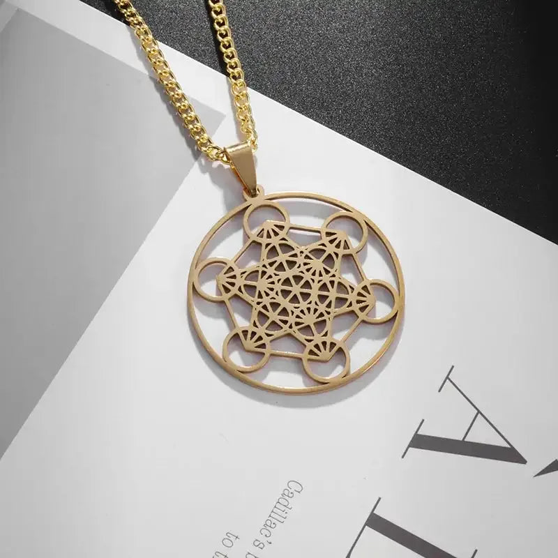 ✨ Stainless Steel 7 Archangel Seal Necklace – Solomon Kabbalah Seal Pendant | Men’s Supernatural Protection Amulet & Magical Jewelry AL18283-Gold