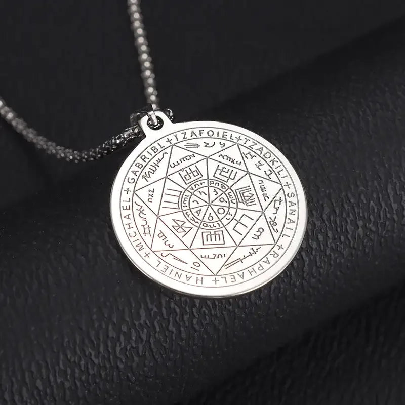✨ Stainless Steel 7 Archangel Seal Necklace – Solomon Kabbalah Seal Pendant | Men’s Supernatural Protection Amulet & Magical Jewelry