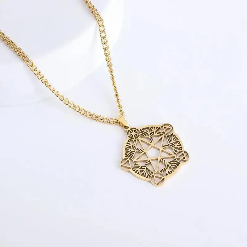 ✨ Stainless Steel 7 Archangel Seal Necklace – Solomon Kabbalah Seal Pendant | Men’s Supernatural Protection Amulet & Magical Jewelry AL18744-Gold