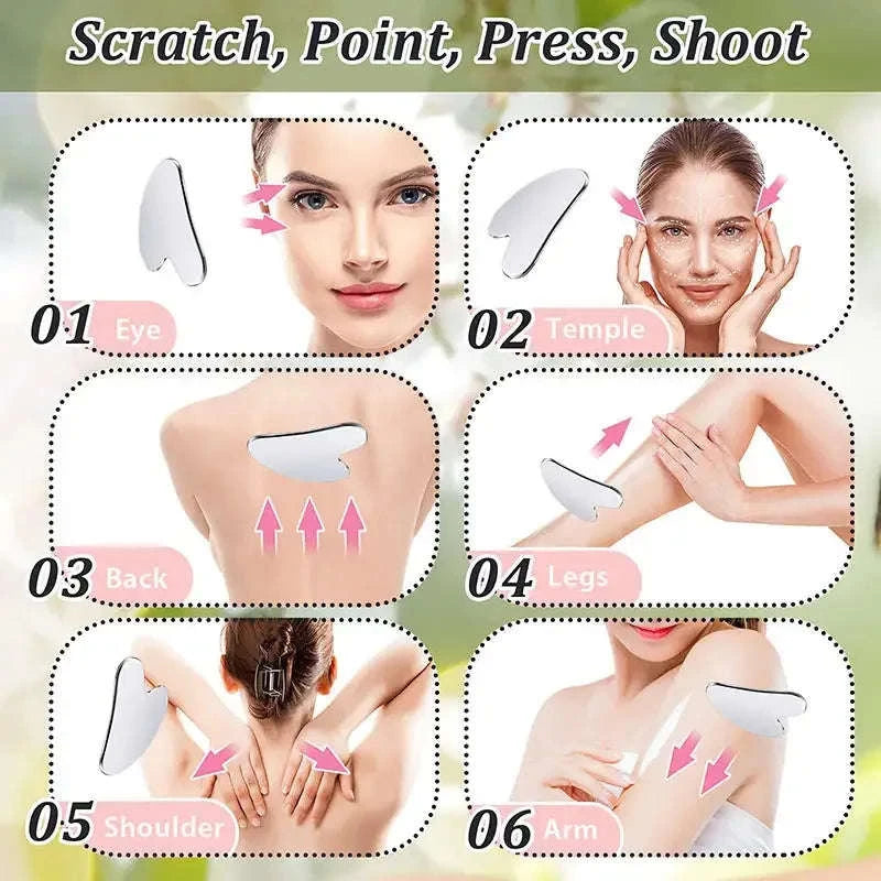 Stainless Steel Gua Sha Scraper Massager – Manual Facial & Body Guasha Tool for Muscle Relief, Lymphatic Drainage, and Skin Care﻿