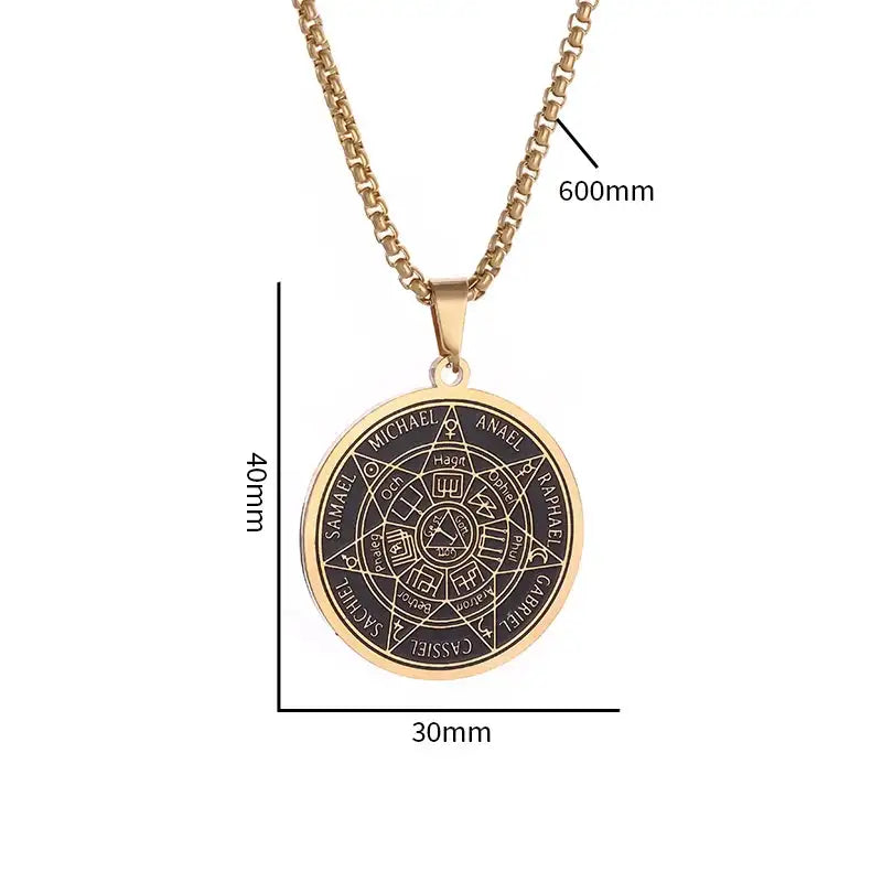 ✨ Stainless Steel Vintage Solomon Seven Archangels Compass Pendant Necklace – Men’s Lucky Amulet | Religious & Spiritual Protection Jewelry