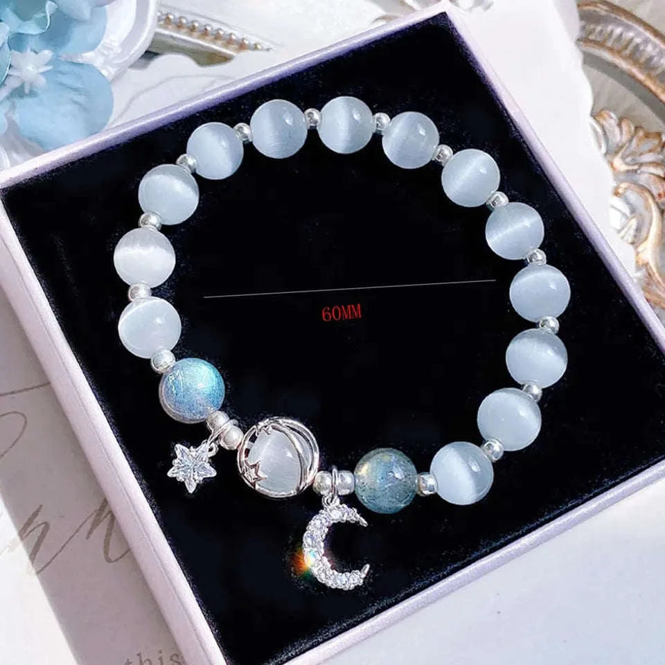 ✨ Starry Cat's Eye Stone Bracelet – Niche Design for Women on Instagram – New Grey Moonlight Star Moon Crystal Jewelry