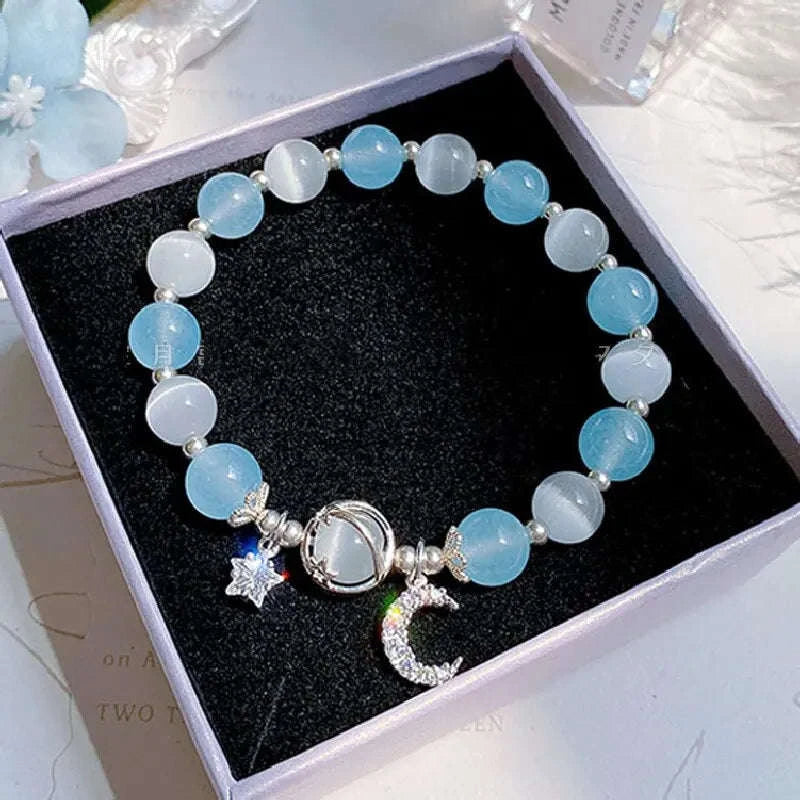 ✨ Starry Cat's Eye Stone Bracelet – Niche Design for Women on Instagram – New Grey Moonlight Star Moon Crystal Jewelry