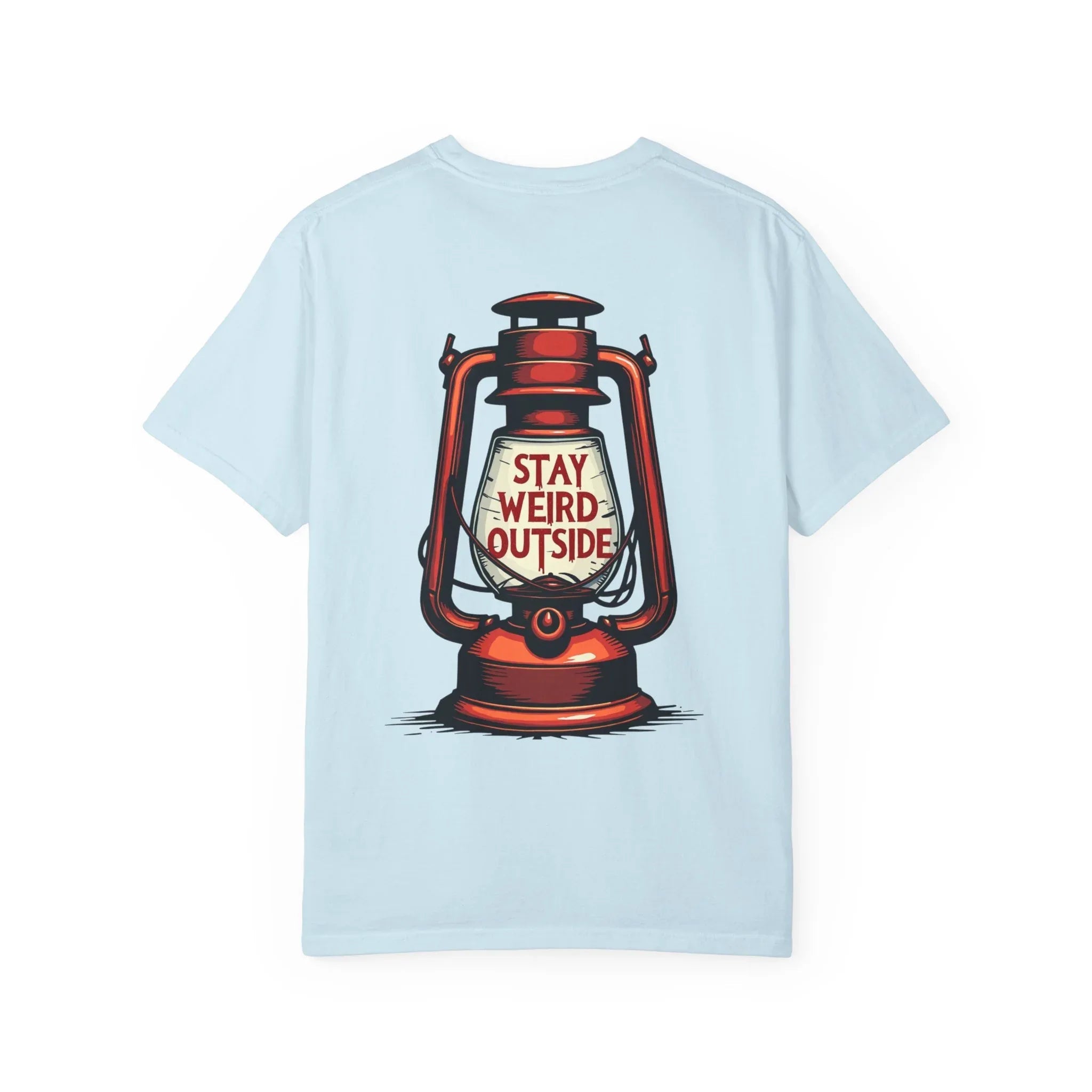Stay Weird Outside Shirt, Vintage Lantern Tee, Kerosene Lamp Graphic T-Shirt, Camping Hiking Cabin Gift, Rustic Outdoors Chambray