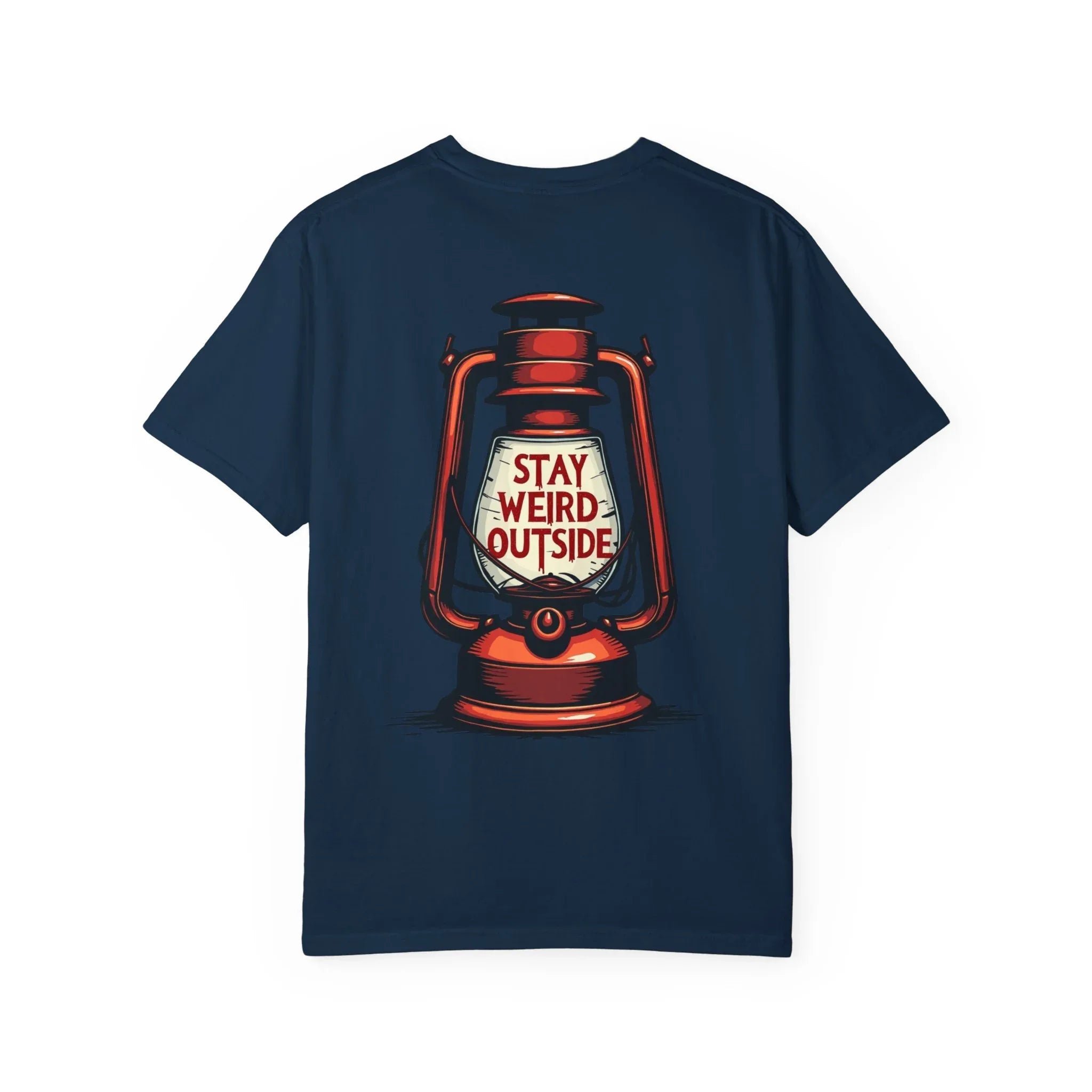 Stay Weird Outside Shirt, Vintage Lantern Tee, Kerosene Lamp Graphic T-Shirt, Camping Hiking Cabin Gift, Rustic Outdoors True Navy