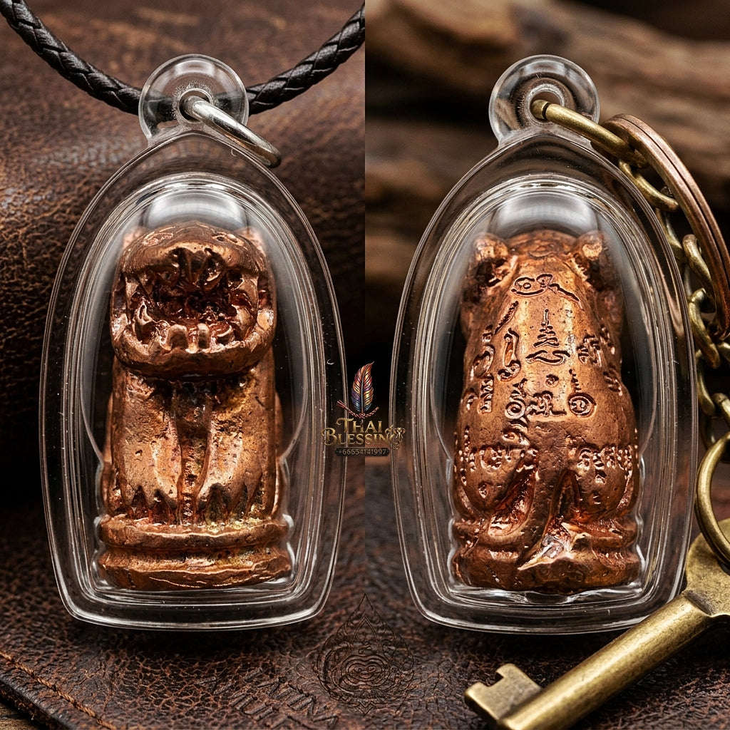 Suea Khao Chan Thai Amulet Protection talisman good luck charm spiritual jewelry Sacred Tiger Sovereign Power Maha Amnat Wild Copper Alloy Thai Blessing Co By RURUECHA