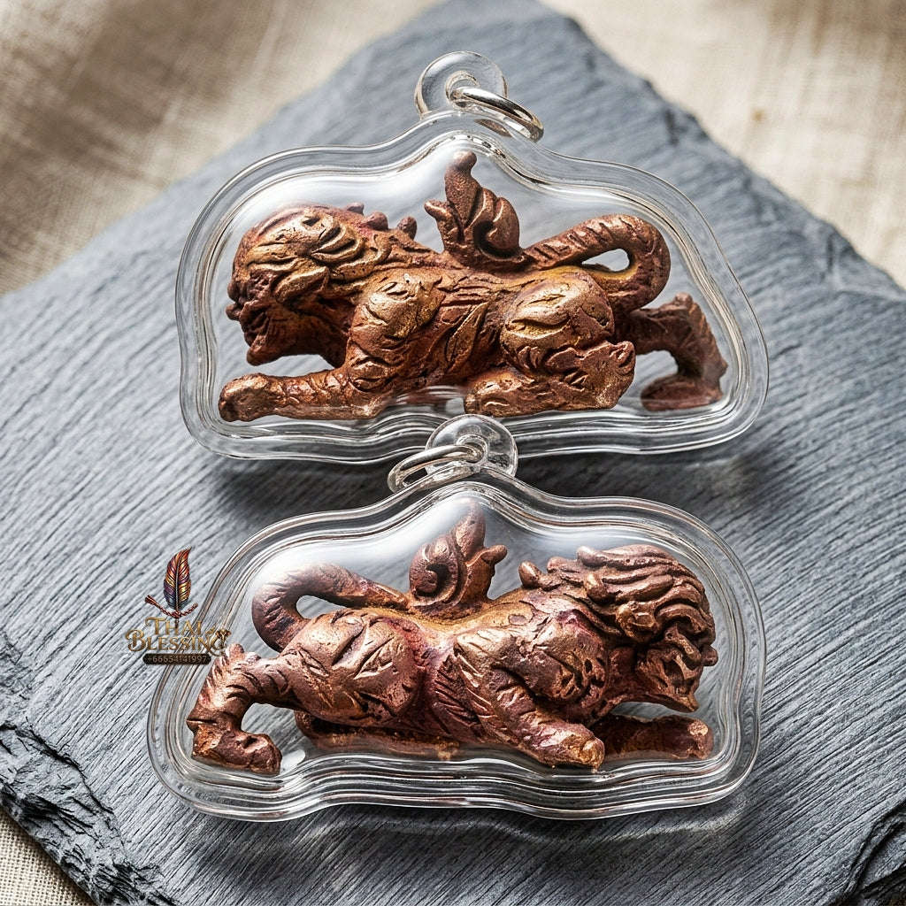 Suea Yen Thai Amulet Protection talisman good luck charm spiritual jewelry Sacred Lanna Weretiger Raw Wild Copper Metallurgy & Sovereign Authority