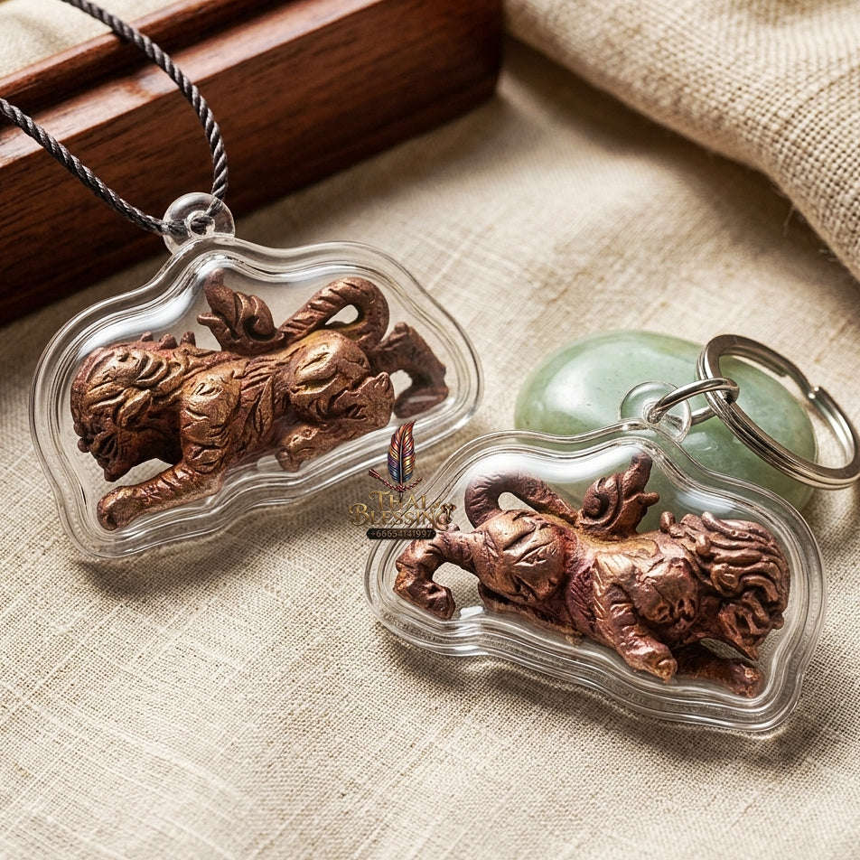 Suea Yen Thai Amulet Protection talisman good luck charm spiritual jewelry Sacred Lanna Weretiger Raw Wild Copper Metallurgy & Sovereign Authority
