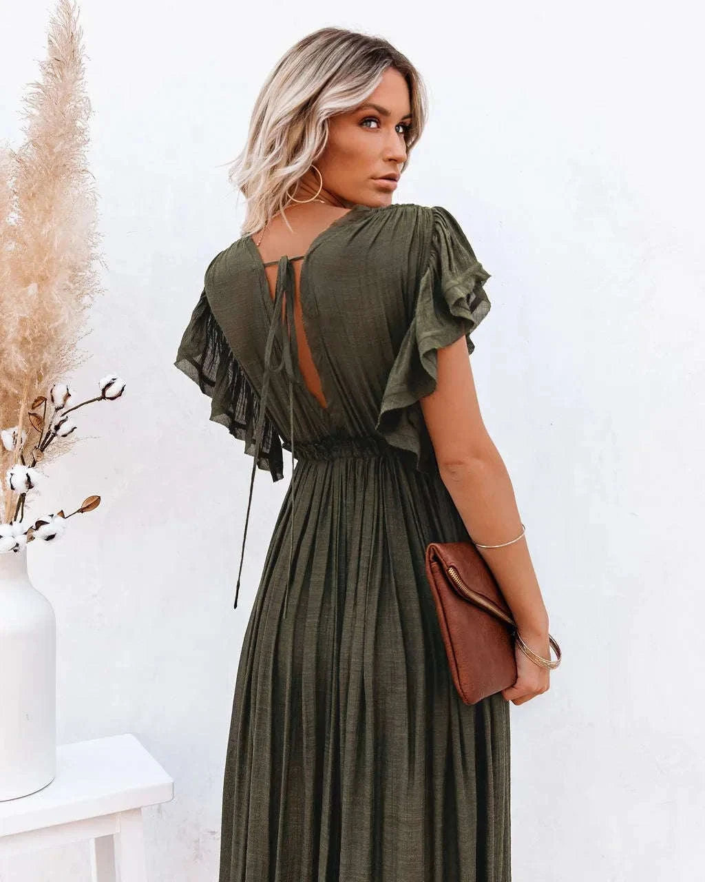 Summer Bikini Cover Ups for Women - V-Neck Kimono Beach Dresses with Lace-Up Detail and Sun Protection Features One Size army green