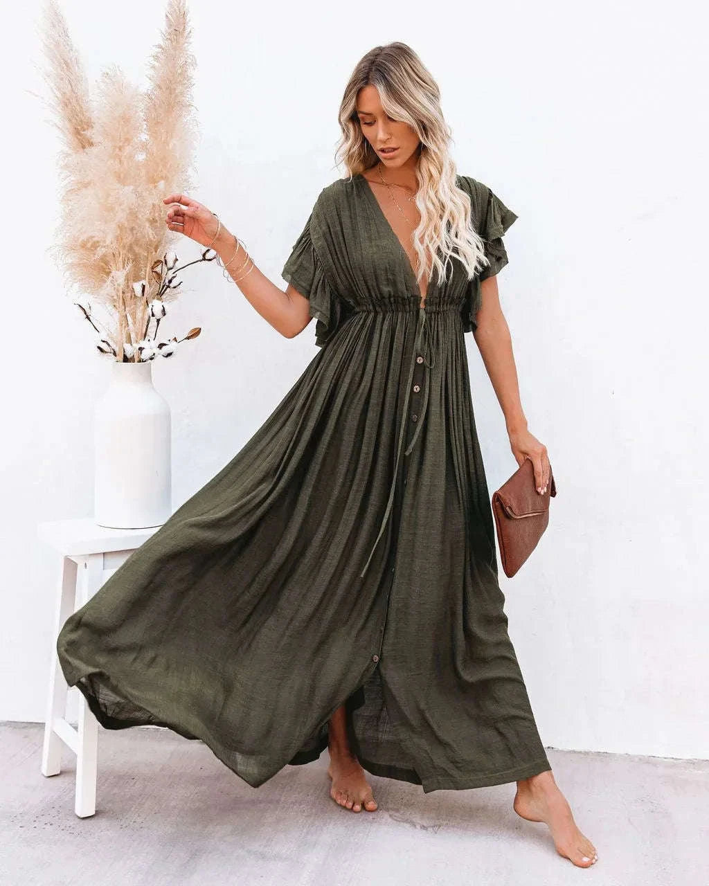 Summer Bikini Cover Ups for Women - V-Neck Kimono Beach Dresses with Lace-Up Detail and Sun Protection Features