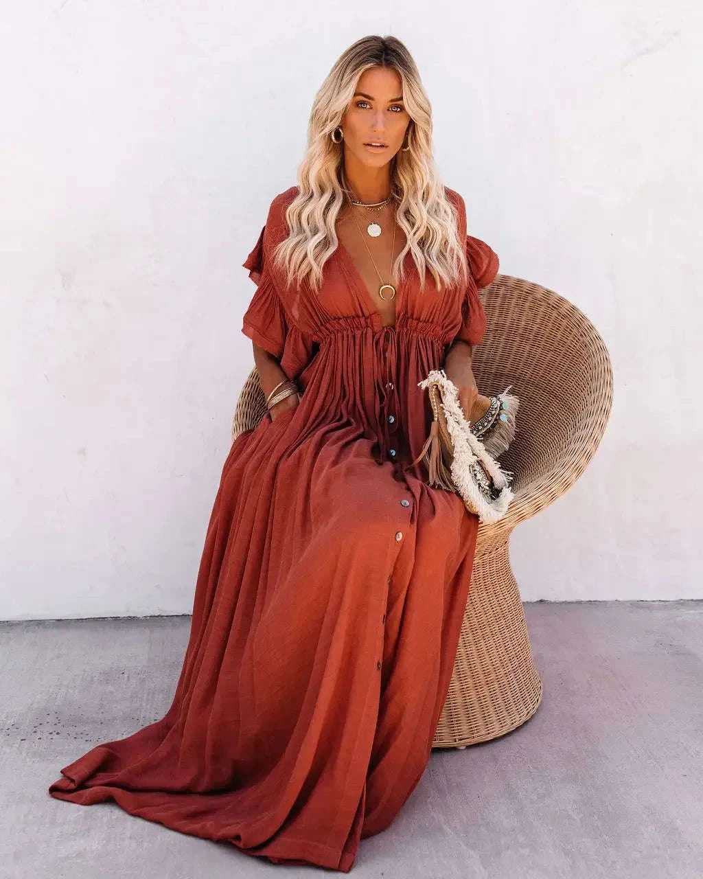 Summer Bikini Cover Ups for Women - V-Neck Kimono Beach Dresses with Lace-Up Detail and Sun Protection Features