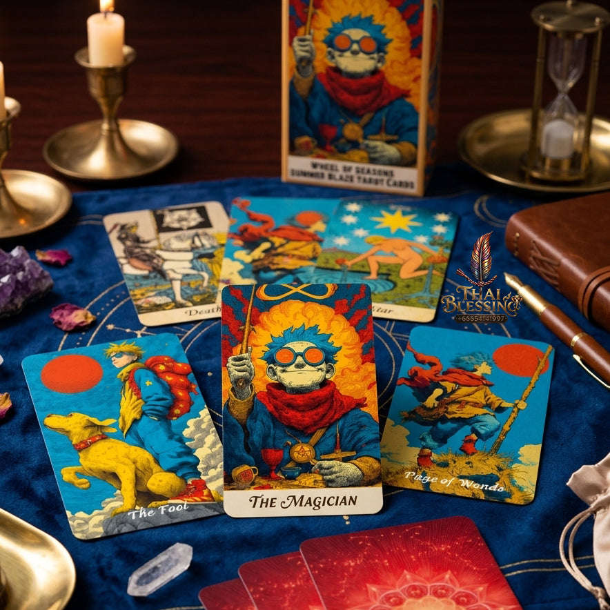 Summer Blaze Tarot Deck with Guidebook - 80-Card Premium Tarot & Oracle Set, 400 GSM Gold-Gilded Edges, Rider-Waite Foundation, Collector Edition Spiritual Art Gift (sishui Wheel of Seasons Series) Thai Blessing Co By RURUECHA
