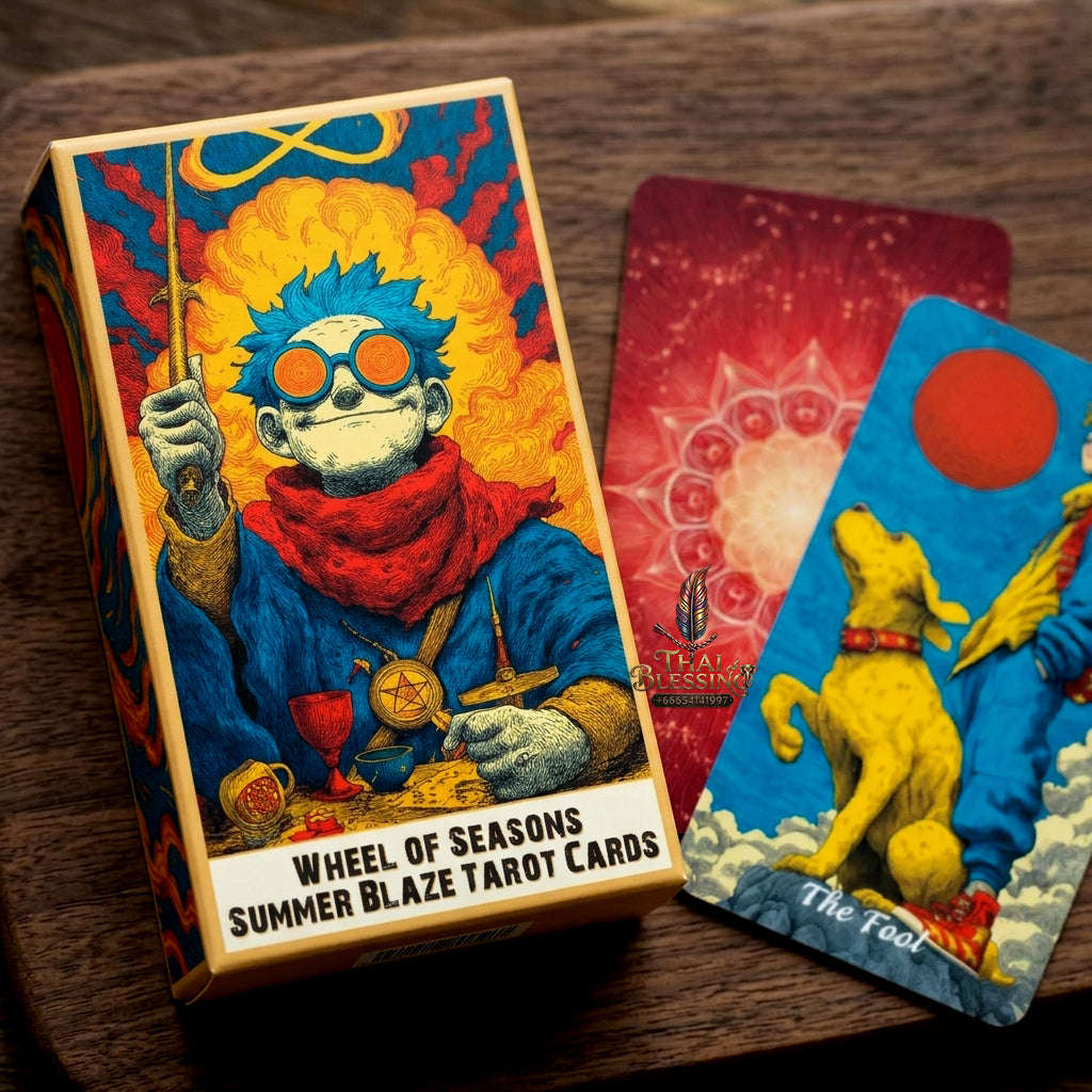 Summer Blaze Tarot Deck with Guidebook - 80-Card Premium Tarot & Oracle Set, 400 GSM Gold-Gilded Edges, Rider-Waite Foundation, Collector Edition Spiritual Art Gift (sishui Wheel of Seasons Series) Thai Blessing Co By RURUECHA