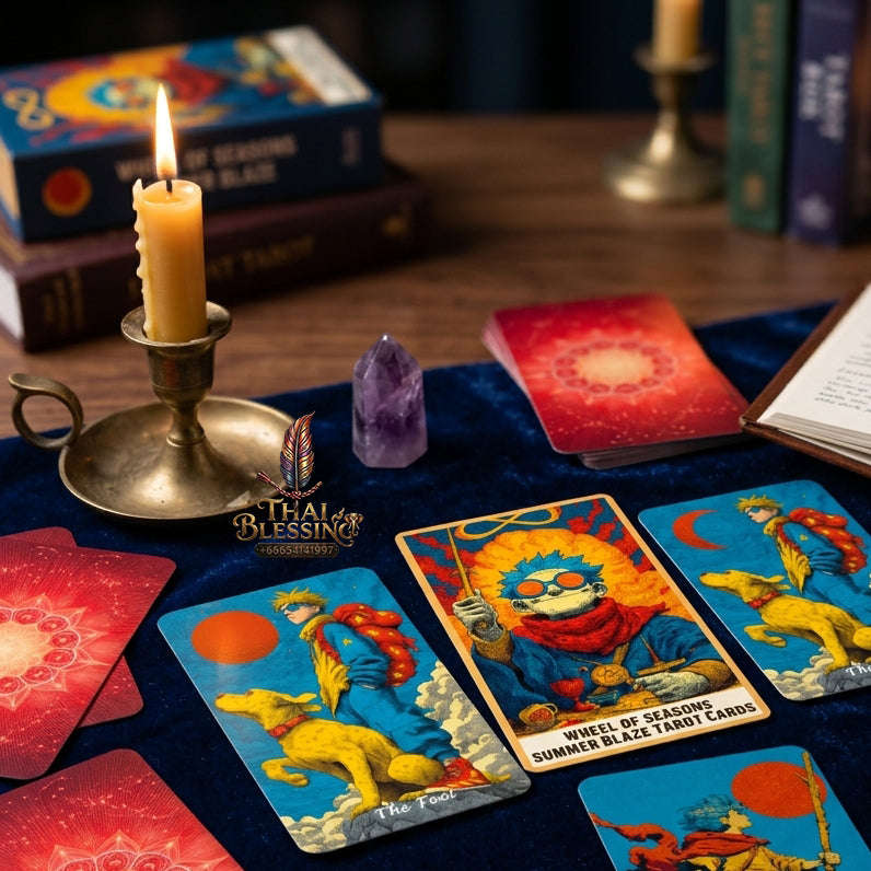Summer Blaze Tarot Deck with Guidebook - 80-Card Premium Tarot & Oracle Set, 400 GSM Gold-Gilded Edges, Rider-Waite Foundation, Collector Edition Spiritual Art Gift (sishui Wheel of Seasons Series) Thai Blessing Co By RURUECHA