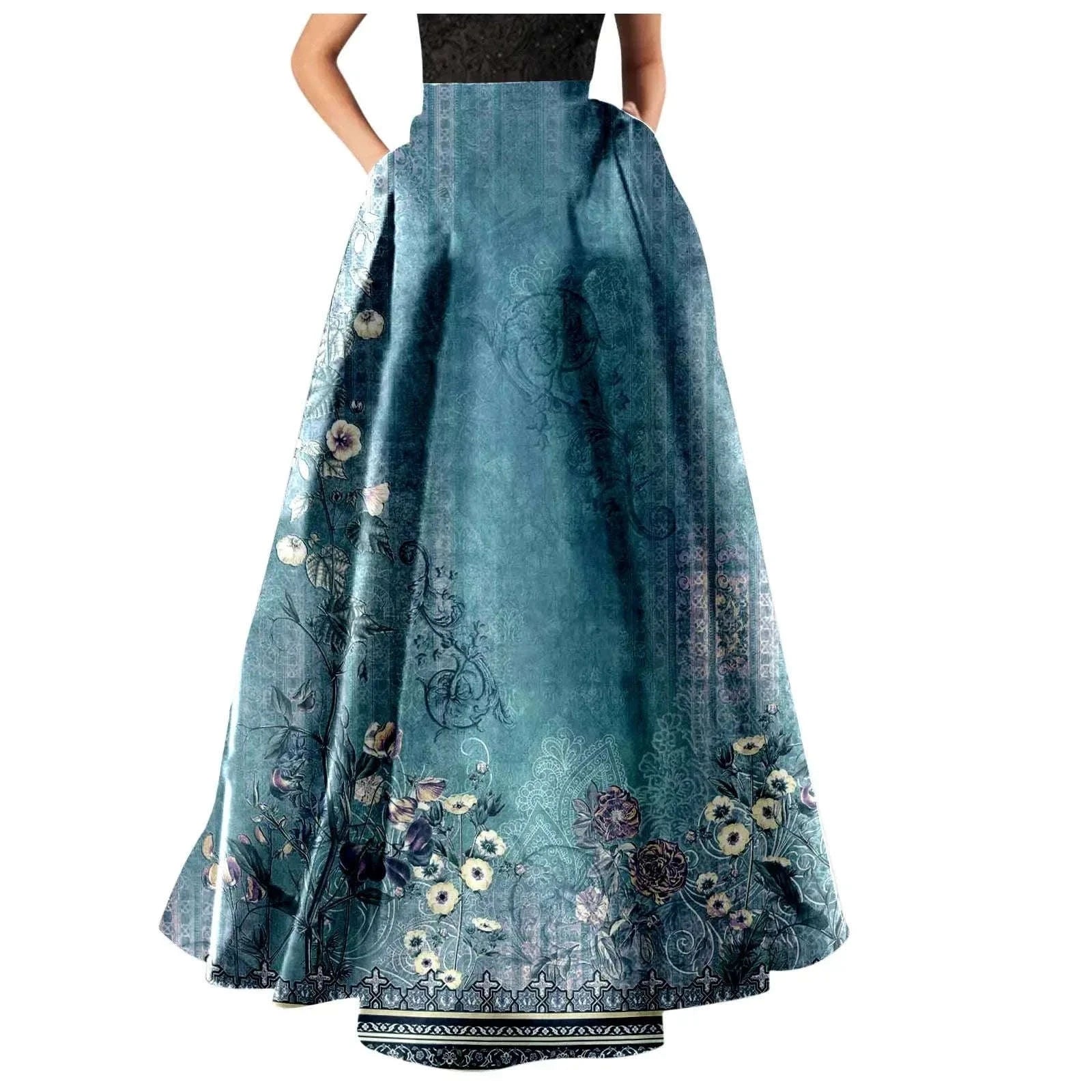 Summer Bohemian Maxi Skirt – Floral High Waist Pleated Maxi Skirt for Women in Boho Holiday Style