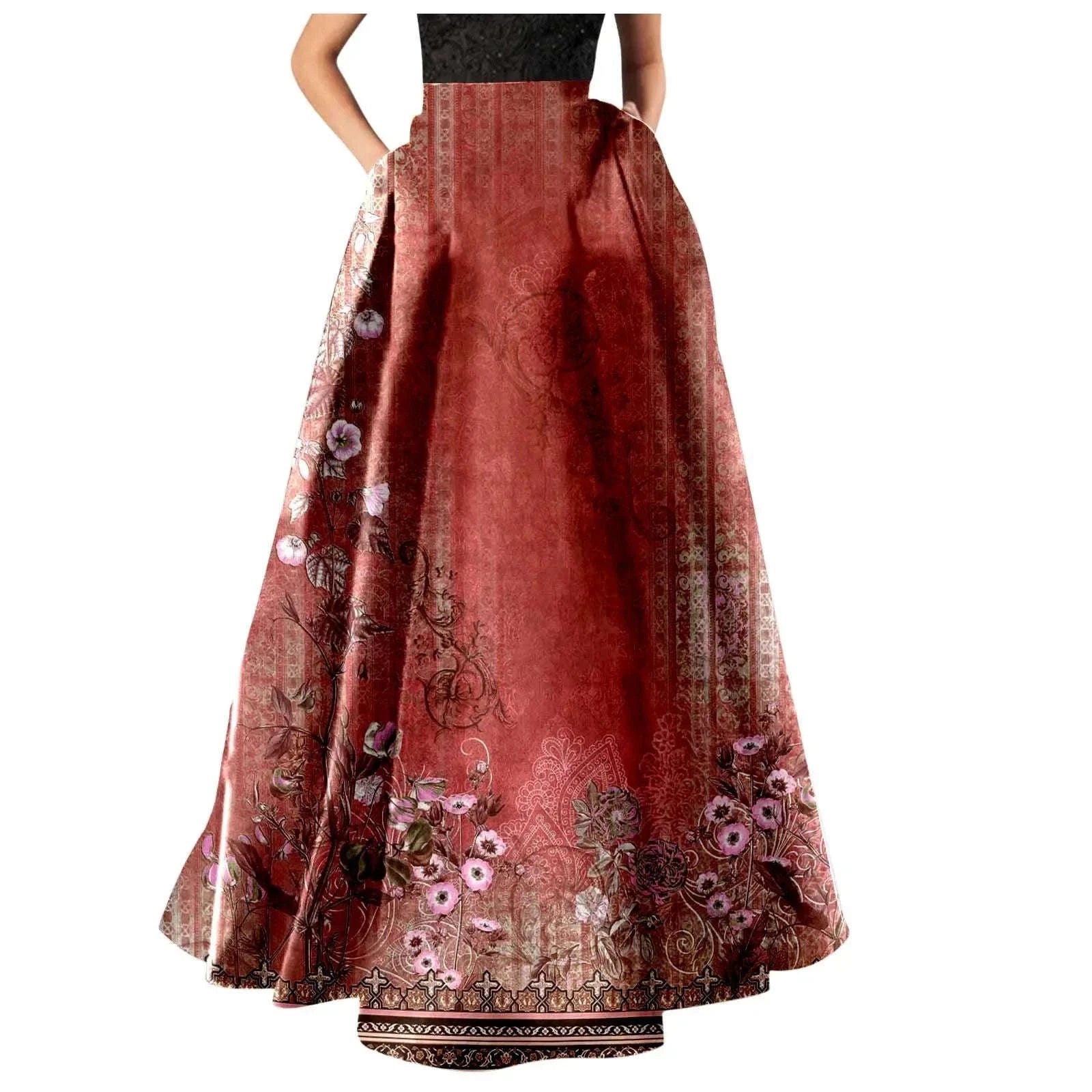 Summer Bohemian Maxi Skirt – Floral High Waist Pleated Maxi Skirt for Women in Boho Holiday Style