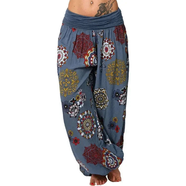 Summer Breeze Floral Harem Pants – Women's Wide Leg Boho Style with Elastic Waist