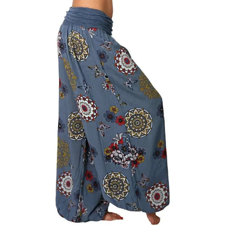 Summer Breeze Floral Harem Pants – Women's Wide Leg Boho Style with Elastic Waist