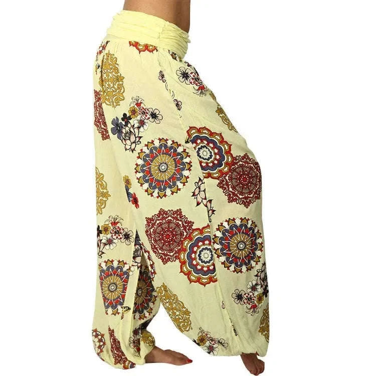 Summer Breeze Floral Harem Pants – Women's Wide Leg Boho Style with Elastic Waist