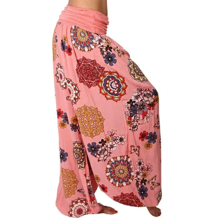Summer Breeze Floral Harem Pants – Women's Wide Leg Boho Style with Elastic Waist