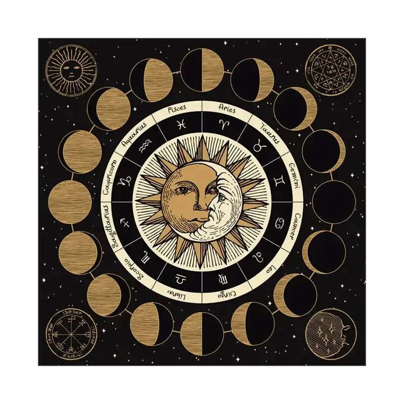 🌞🌙 Sun and Moon Tarot Tablecloth – Durable Polyester Divination Mat Featuring Celestial Sun & Moon Symbols 1
