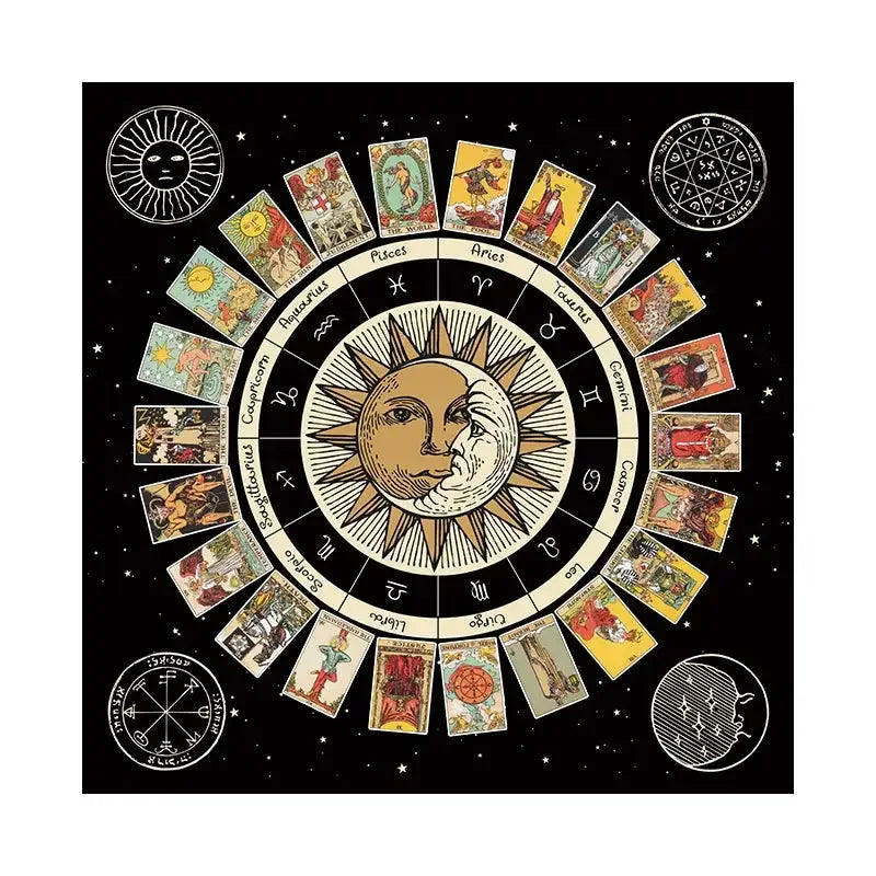 🌞🌙 Sun and Moon Tarot Tablecloth – Durable Polyester Divination Mat Featuring Celestial Sun & Moon Symbols 3