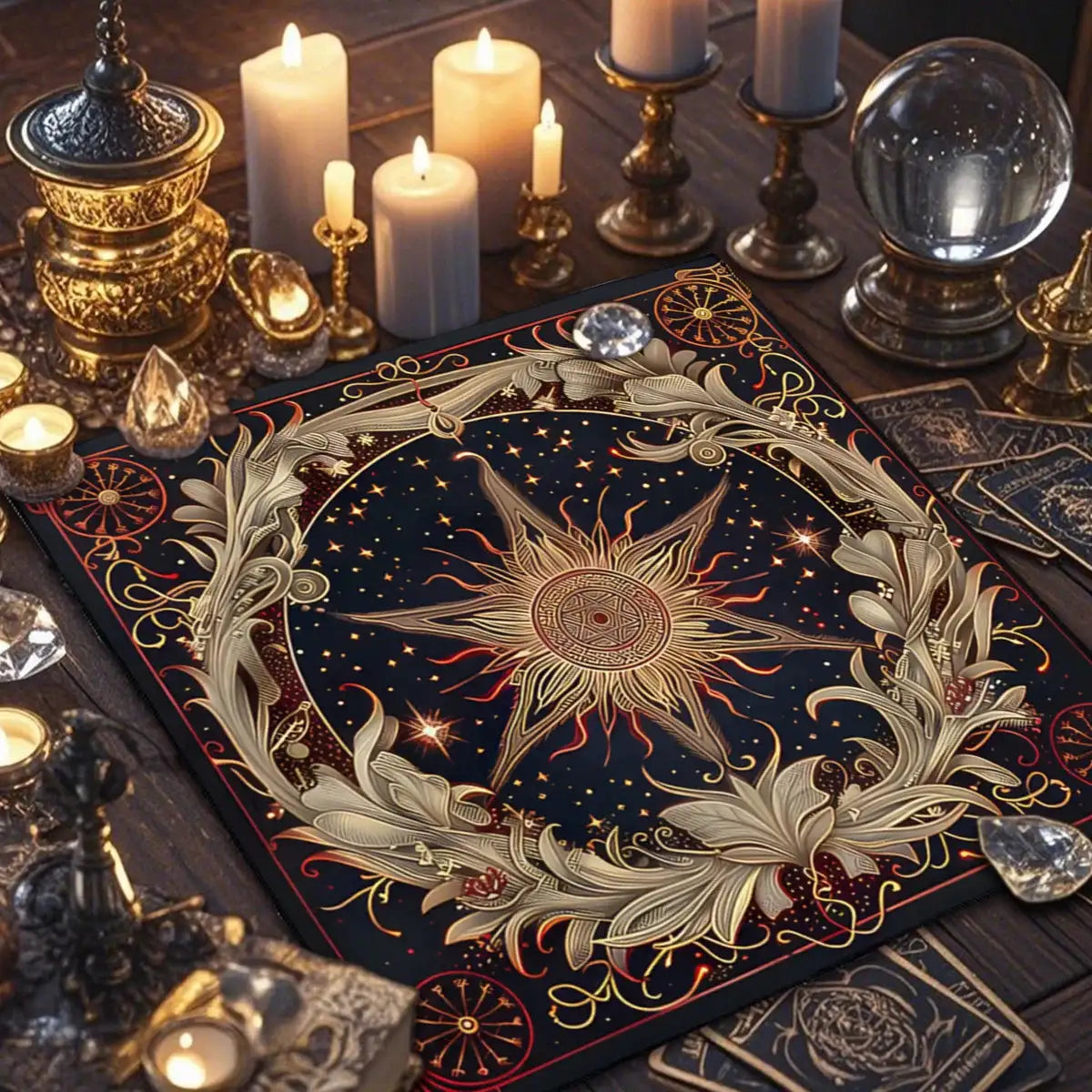 Sun Art Decorative Tablecloth Tarot Tablecloths For Divination Creative Altarpiece Tarot Enthusiast Astrology Ritual Cloth