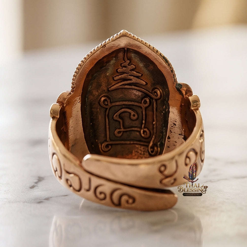 Supreme Ajarn Subin Na Na Thong "Phaya Si Hu Ha Ta" Sacred Bronze & Gold-Face Adjustable Ring - BE 2556 (Master Wealth & Protection Edition) Thai Blessing Co By RURUECHA